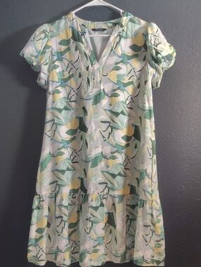 Women’s Mini Babydoll Tiered Ruffled Short Sleeve Dress in Mint & Yellow